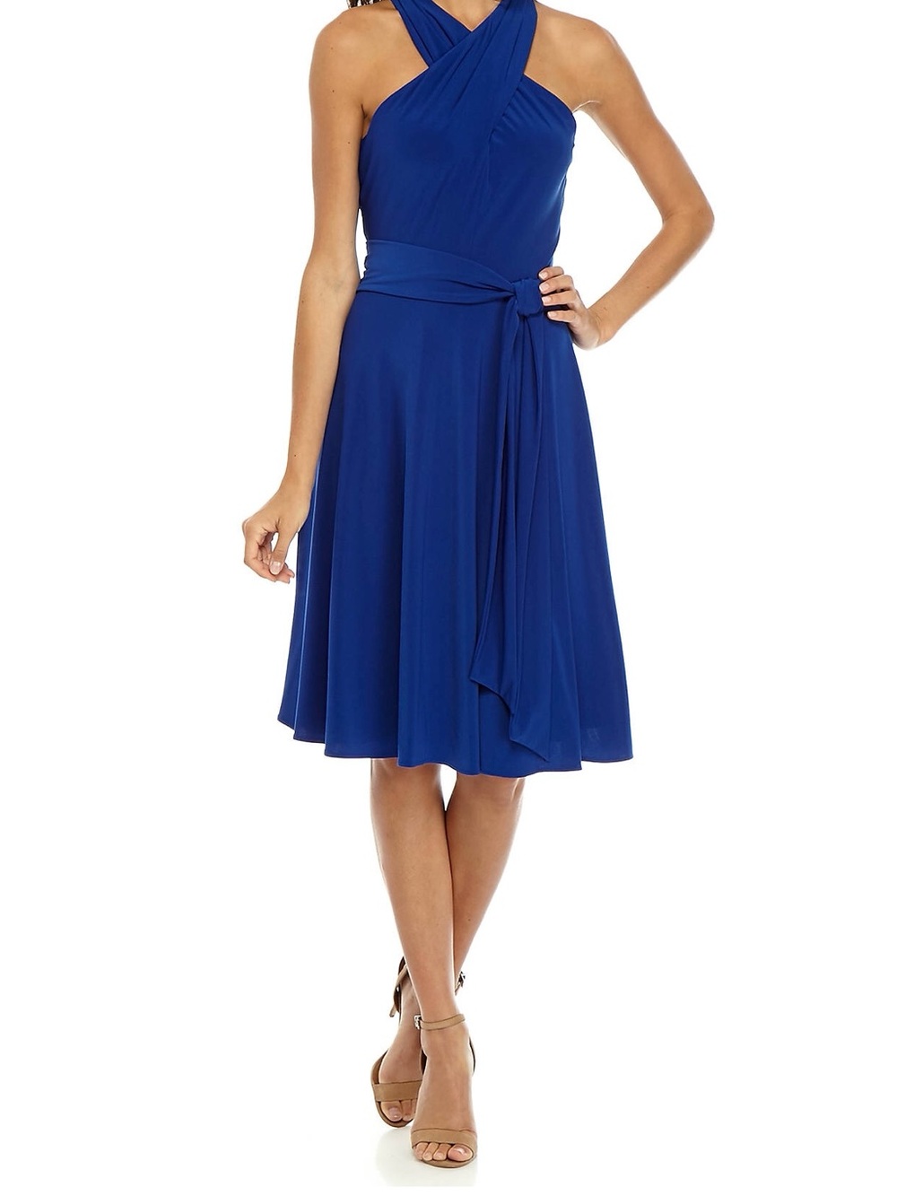 Tahari ASL Crisscross Neck Tie Waist Dress